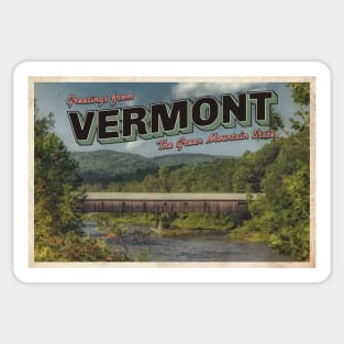 Greetings from Vermont - Vintage Travel Postcard Design Sticker